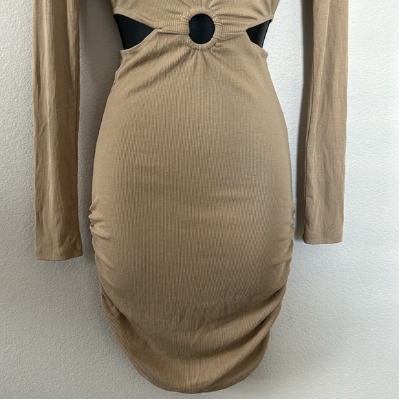 Princess Polly Orani Tan Long Sleeve Ribbed Cut Out Mini Dress - Picture 5 of 11